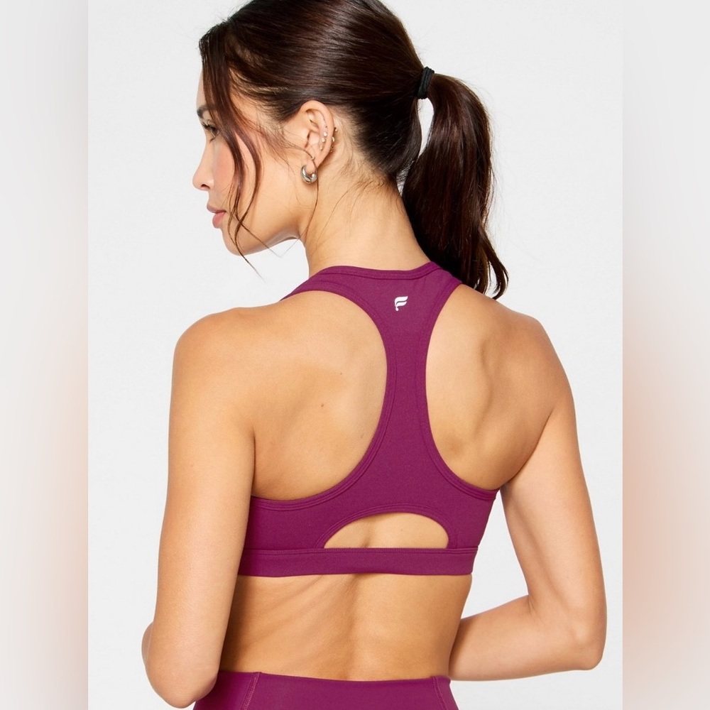 Berry Crush Essential Front Zip Medium Impact Sports Bra | L | Fabletics | NWT